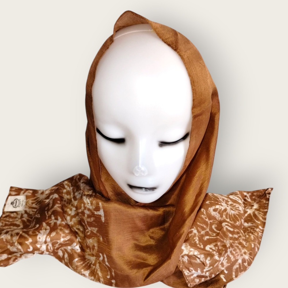 Vintage Marushka Brown Butterfly‎ Silk Scarf Rectangle Natural Screen Print